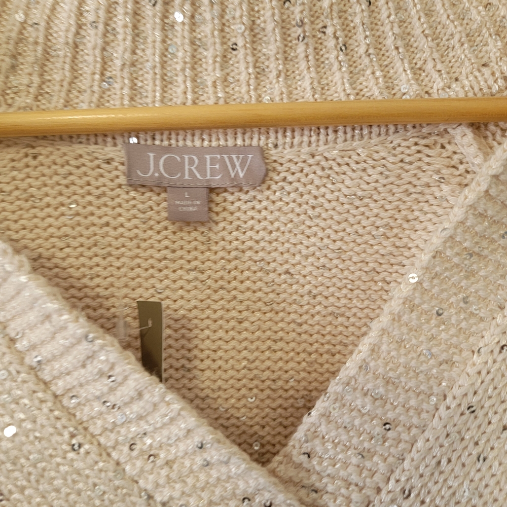 J. Crew Beige Natural Sequin V-Neck Sweater - Picture 6 of 6